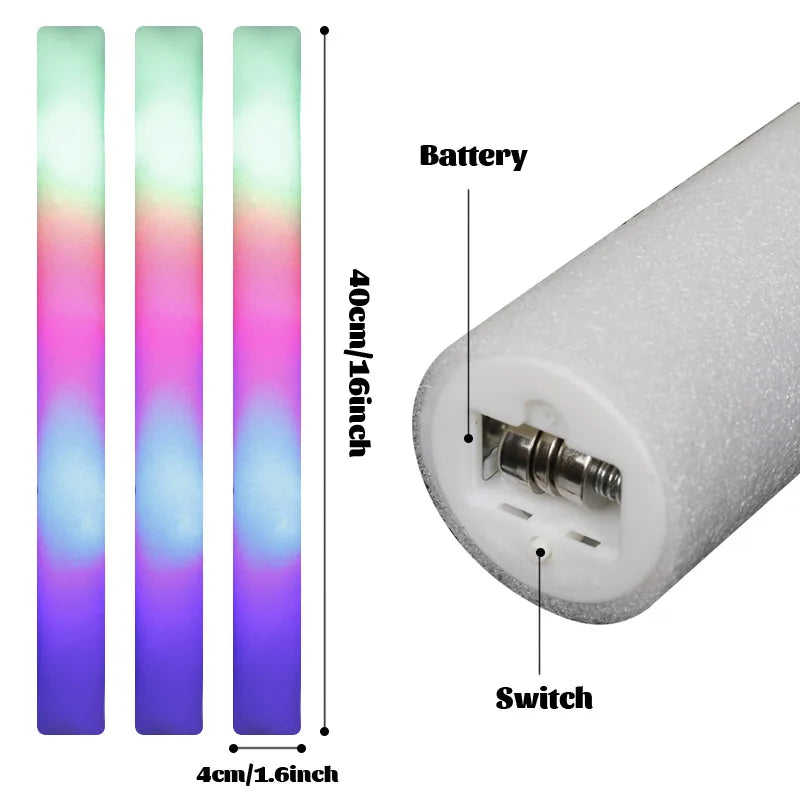 XIEJIAM LED Glow Foam Sticks RGB Bulk Party Supplies 12 Hour Battery Life And Pearl Cotton Foam For Comfortable Grip-A