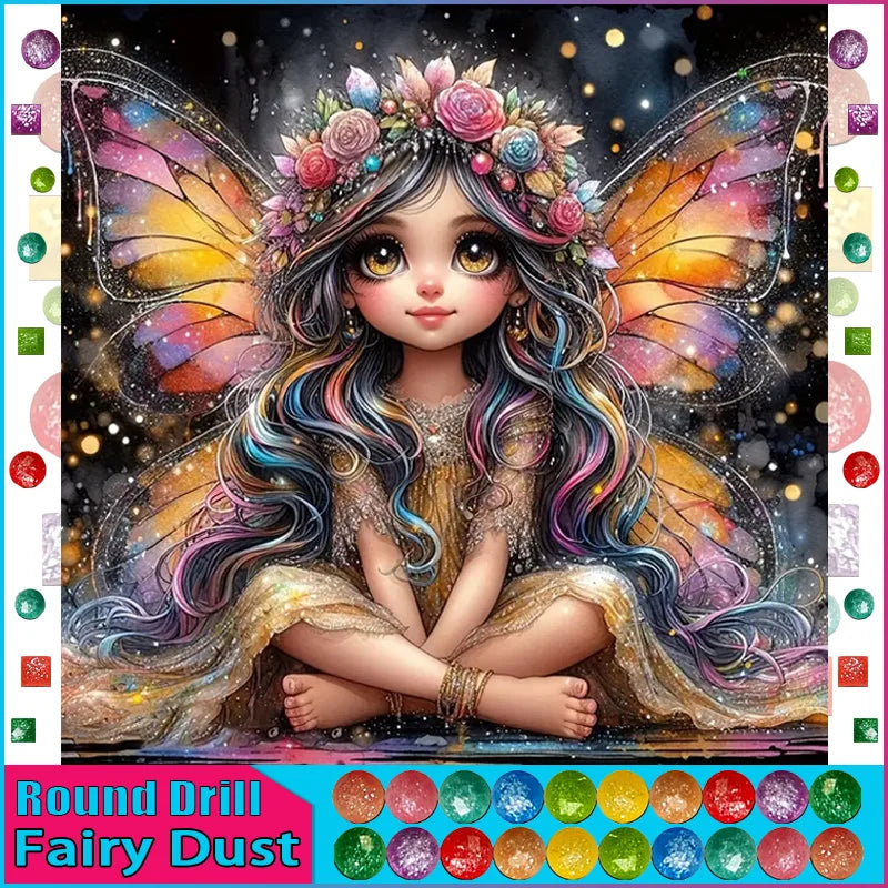 DiaPai Fairy Dust 5D Diamond Painting Kit A Girl With Star Wings Resin Drills Sparkling Art-A