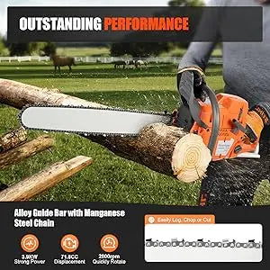 Cheuraivee Gas Powered Chainsaw With Two Stroke Engine Handheld Wood Cutting Tool-A