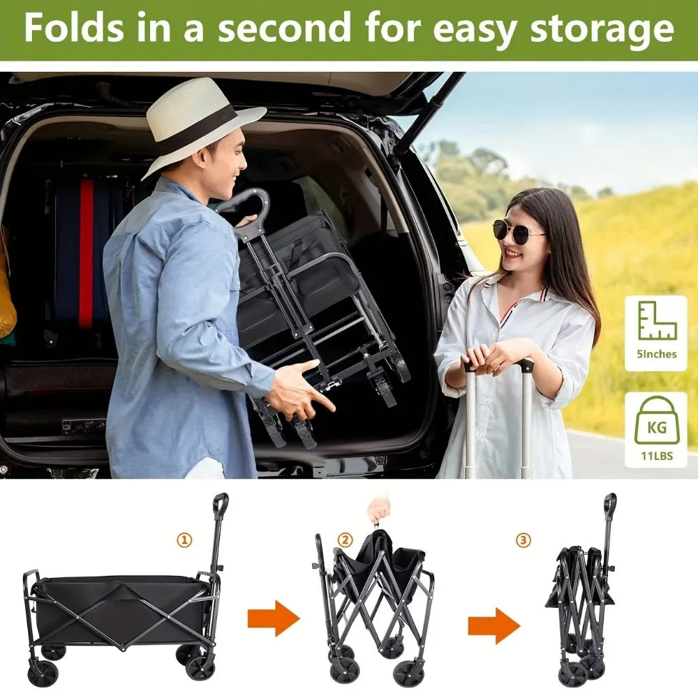 Heavy Duty All Terrain Folding Cart With Stainless Steel Frame 200 Lb Capacity Flat Fold Design For Beach And Park Use-A