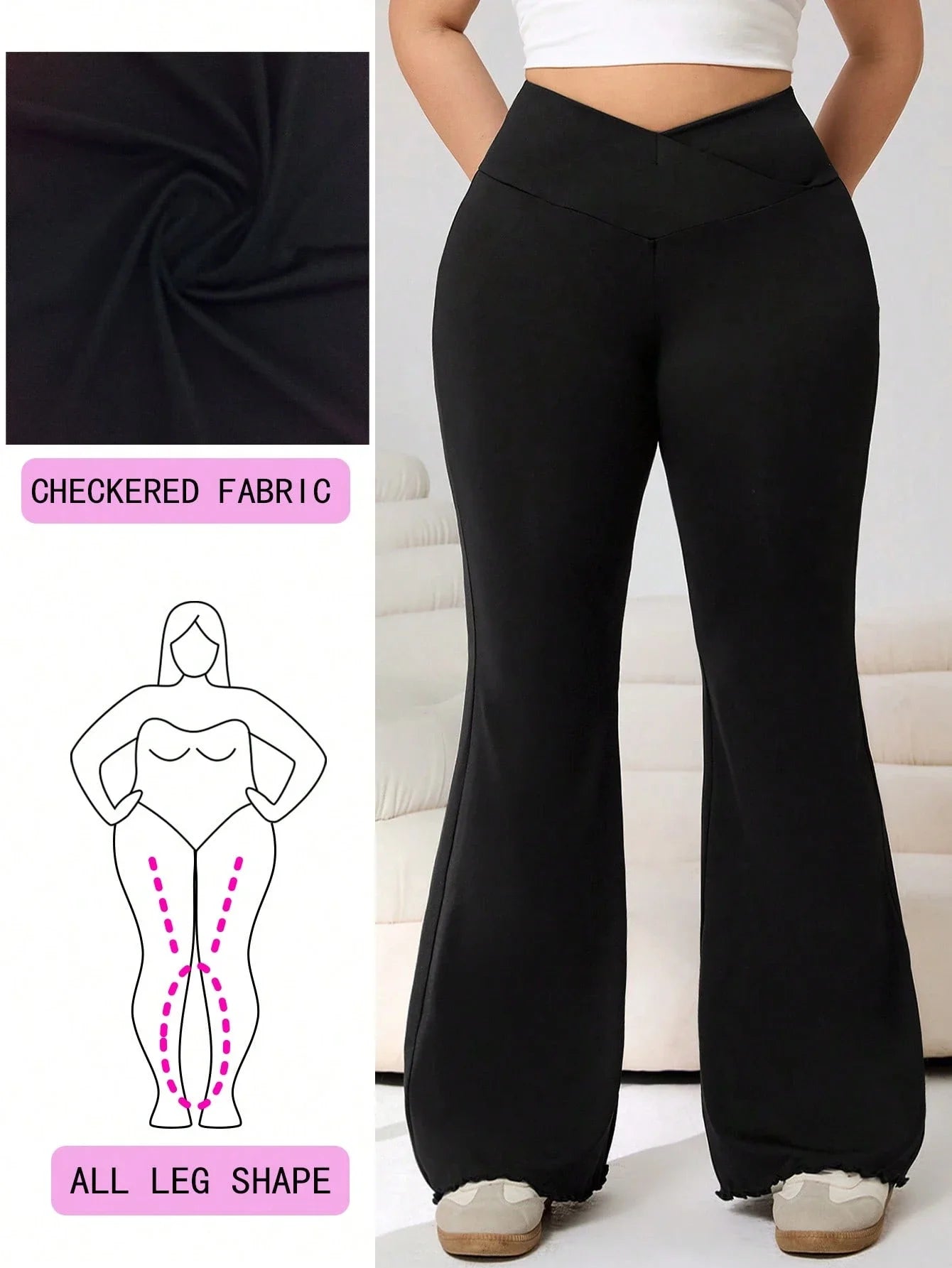 Casual High Waist Wide Leg Flare Pants For Women Elastic Waist