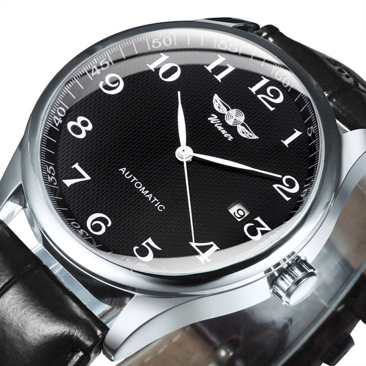 Winner Classic Automatic Mechanical Watch For Men Leather Strap