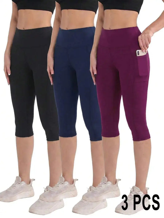 Womens Pocket Capri Leggings High Waist Yoga Pants