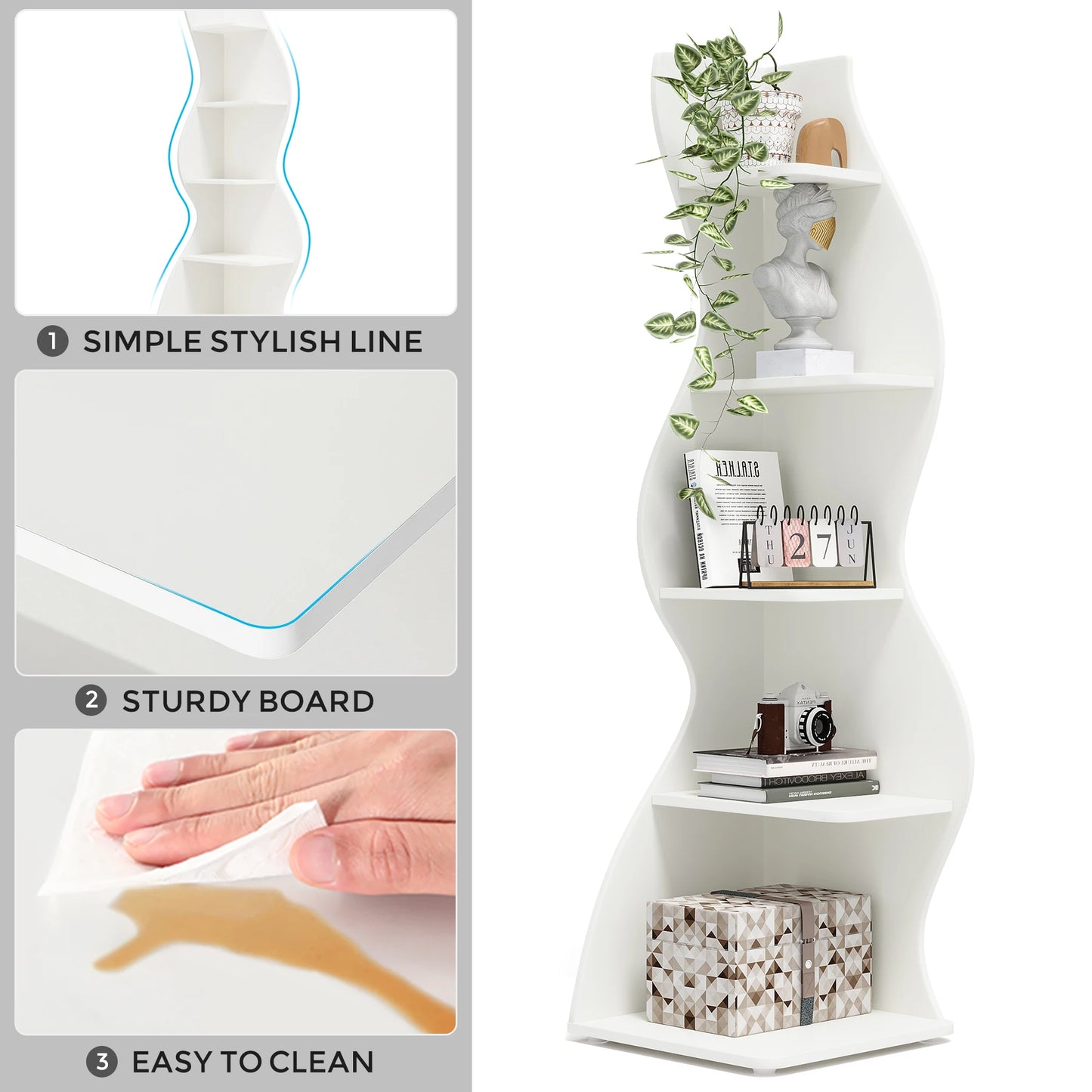 Tribesigns 5 Tier Corner Shelf Wall Organizer Bookcase Plant Stand White Finish Minimalist Modern Space Saver-A