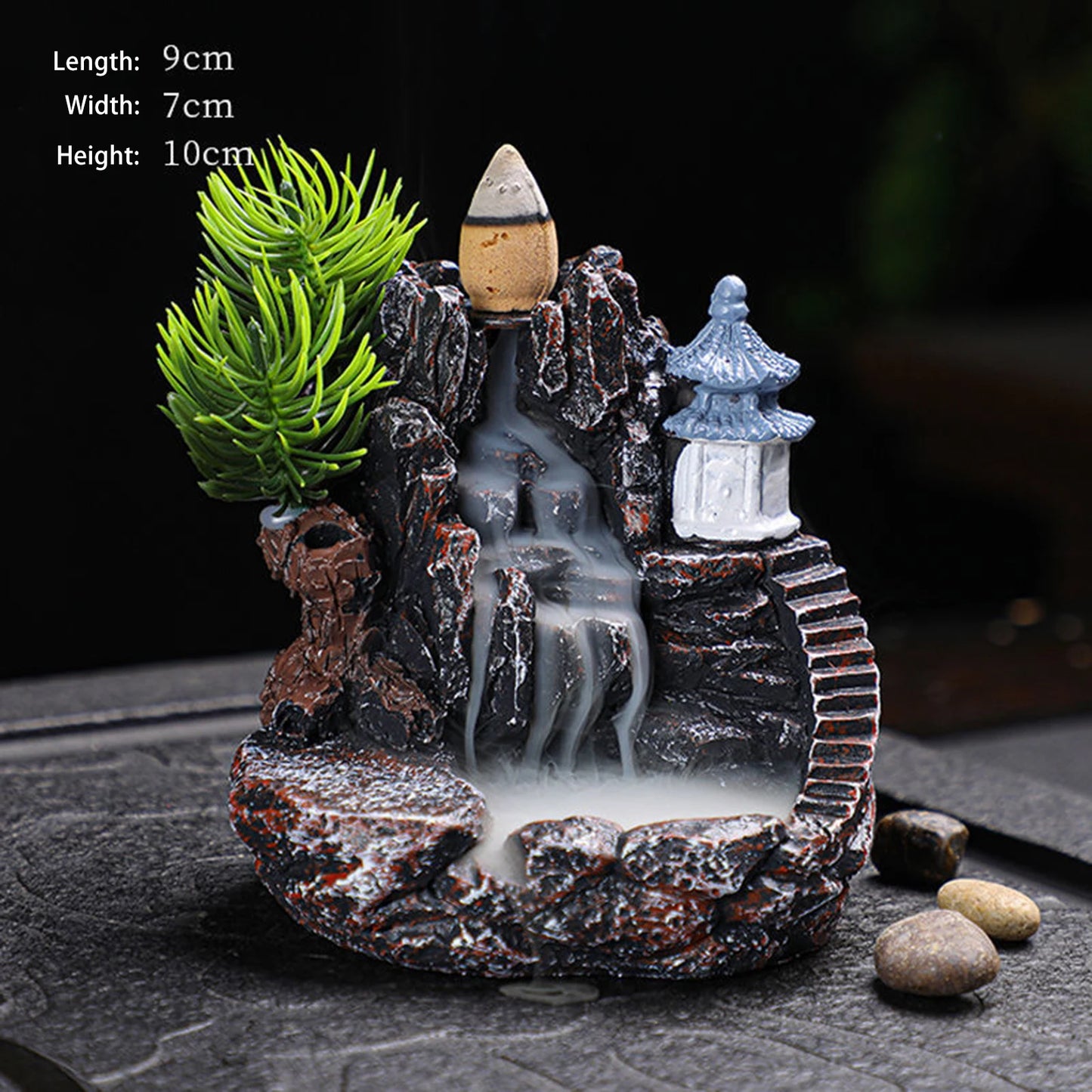 Backflow Incense Holder Resin High Mountain Waterfall Scene Zen Decor Aromatherapy Burner Art Gift-A