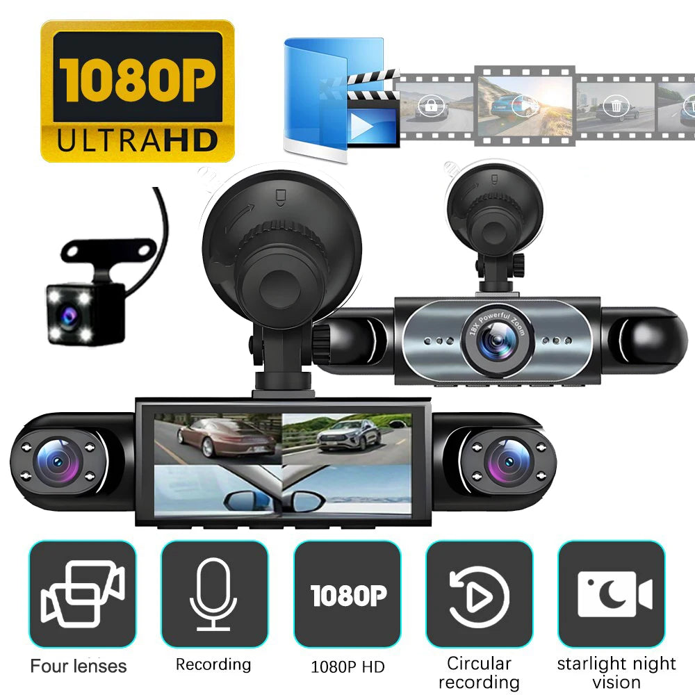 4 Channel Dash Cam 360 Degree 1080P Car Video Recorder With Night Vision Quad View And Reversing Assist-A