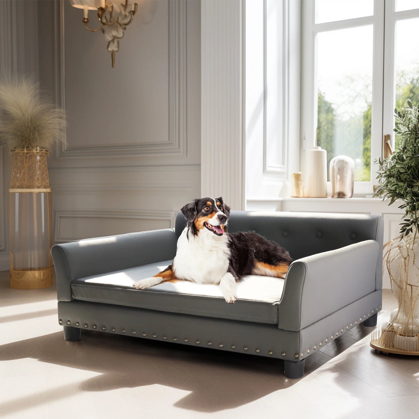 Bingopaw Rectangle Elevated Dog Bed And Sofa For Medium And Large Dogs Cushioned Support And Modern Design-A