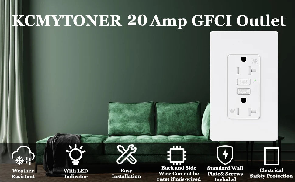 GFCI Receptacle Wall Plate With LED Indicator 15 Amp 20 Amp Dual Rated Safe In Wet Areas-A
