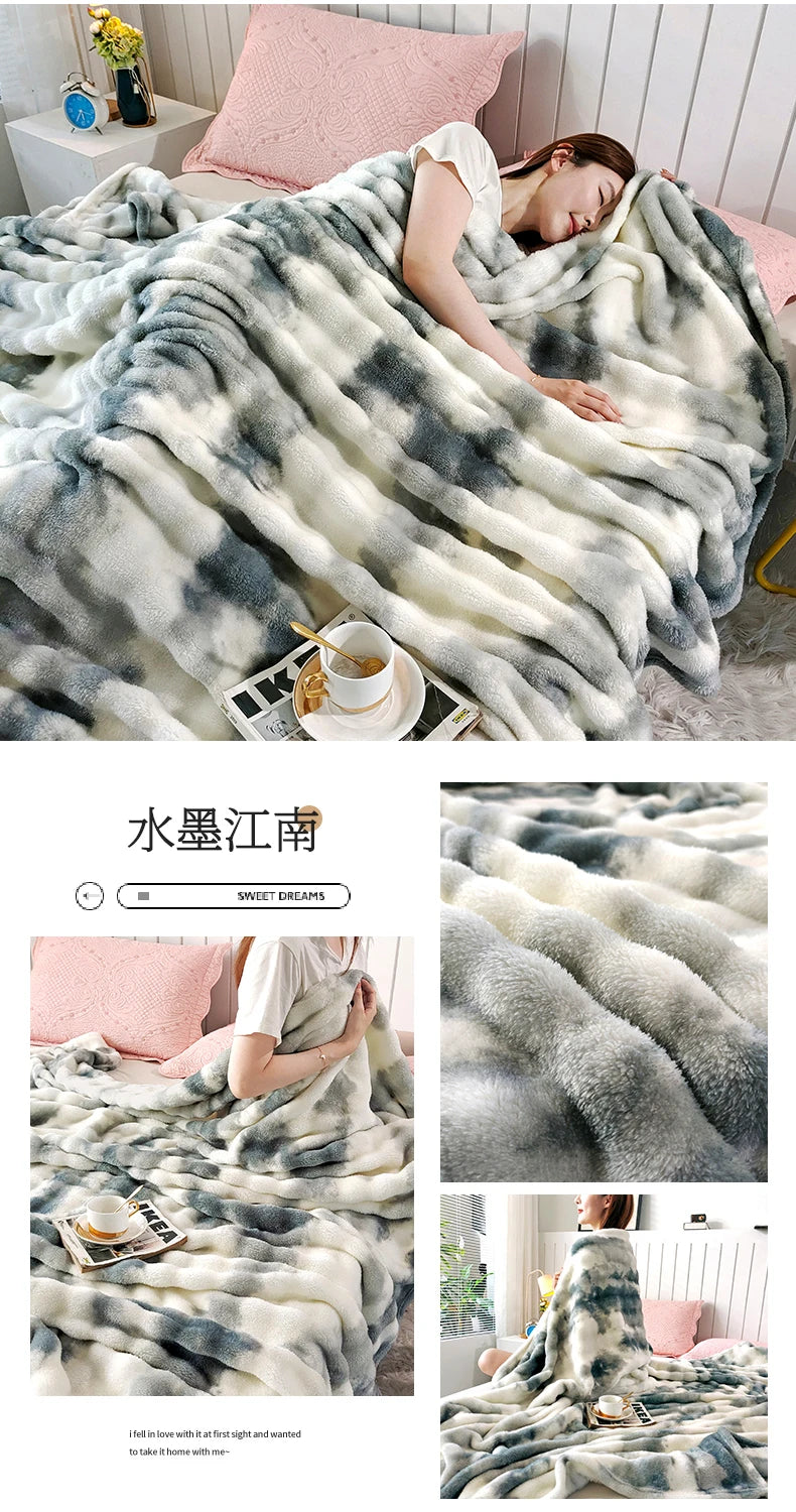 KDV Gradient Bubble Fleece Throw Blanket Plush Faux Rabbit Fur Knit Coral Fleece Texture-A