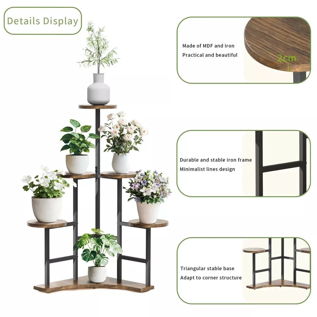 Wisfor Corner Plant Stand Indoor 6 Tiered Plant Shelf Flower Stand Tall Multi Pot Holder Rack Planter Organizer-A