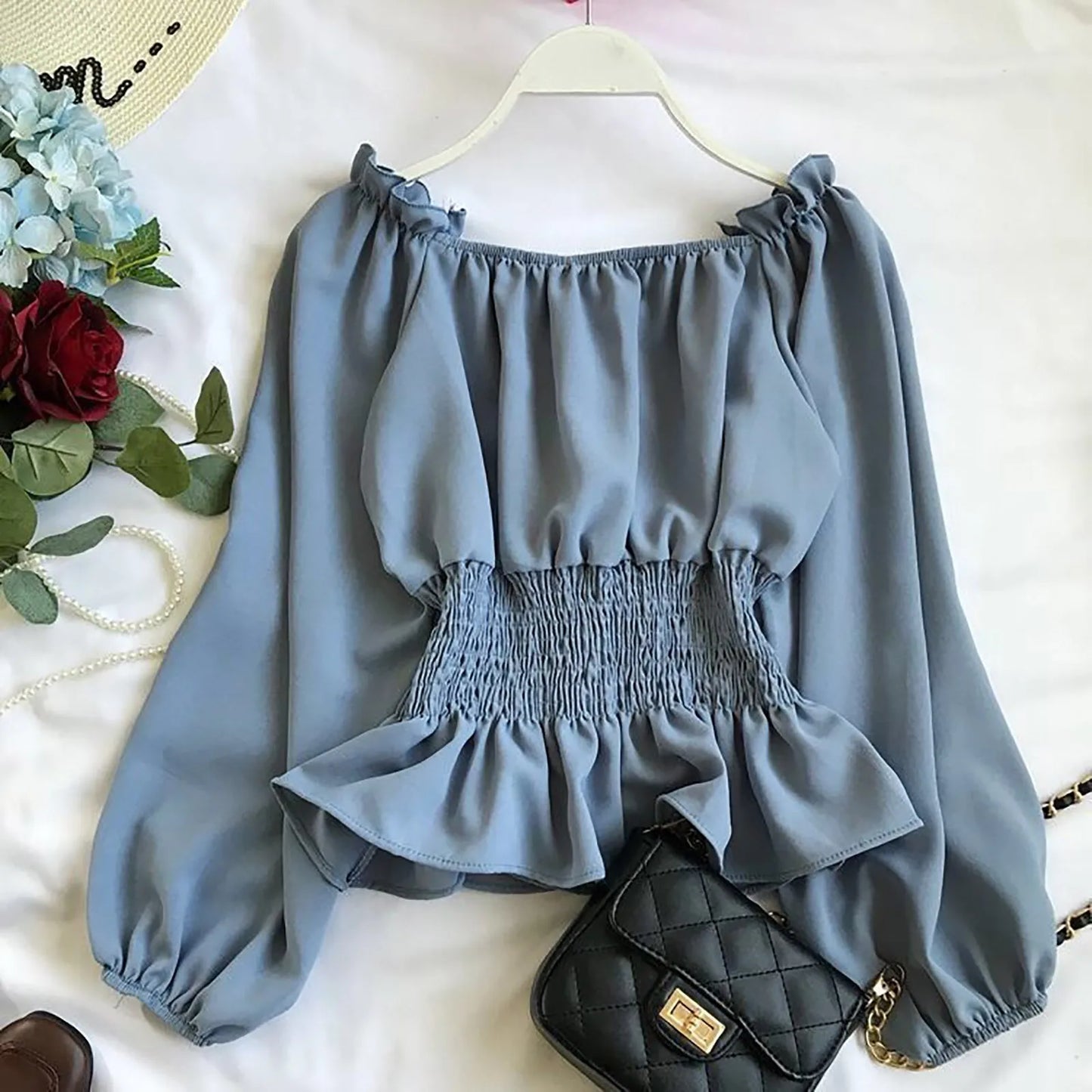 WHooHoo Women Gothic Long Sleeve Bell Sleeves Off Shoulder Turtle Neck Top