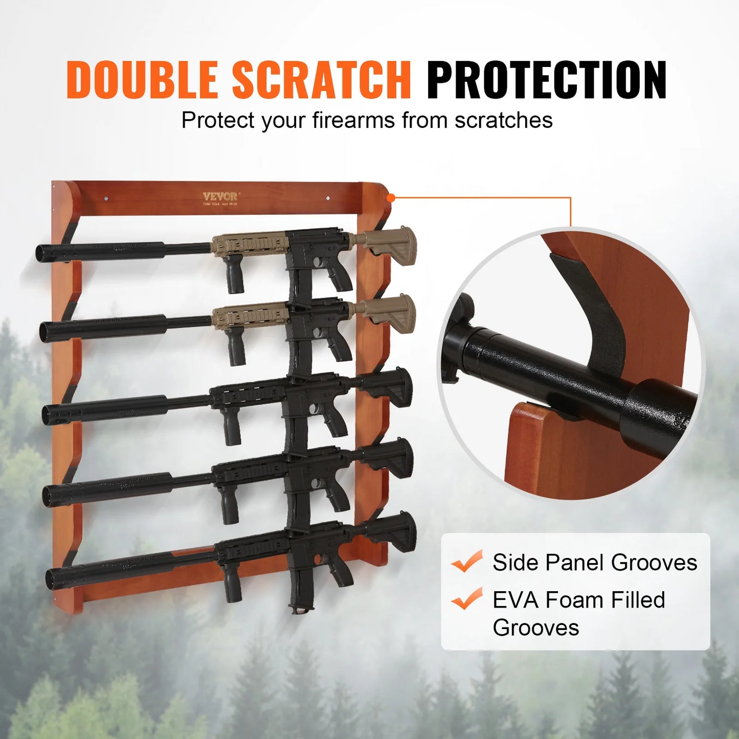 Holds Five Guns Wall Mount Rack Heavy Duty With Lockable Compartment For Secure Storage-A