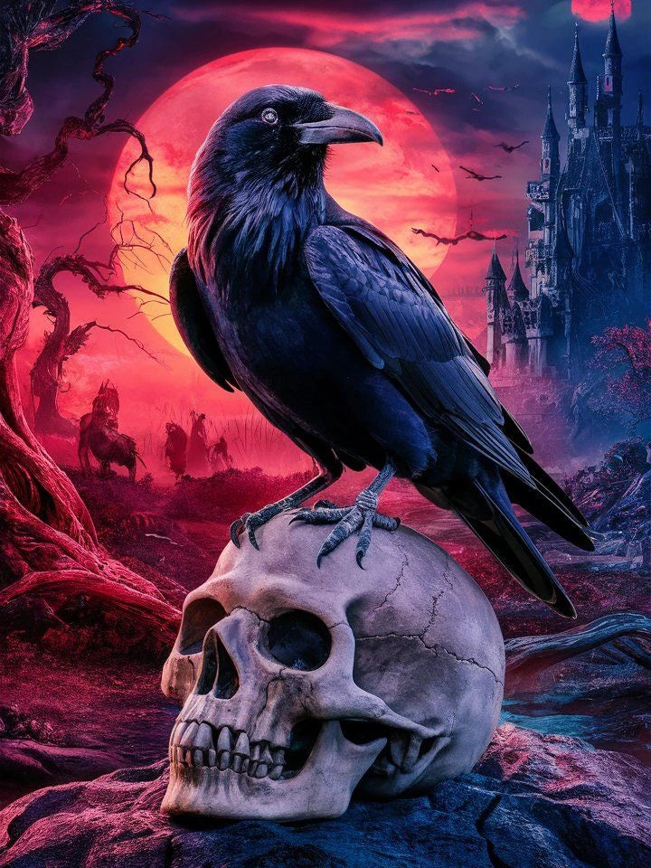 Skull And Crow 5D Diamond Painting Mural DIY Wall Decor Full Coverage With 30 To 45 Color Range-A
