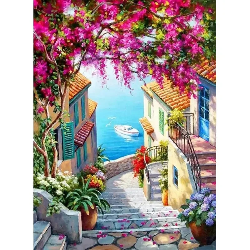 Fairy Dust Resin 5D Diamond Painting Kit Town Full Square Drill Velvet Canvas With Dense Coverage-A