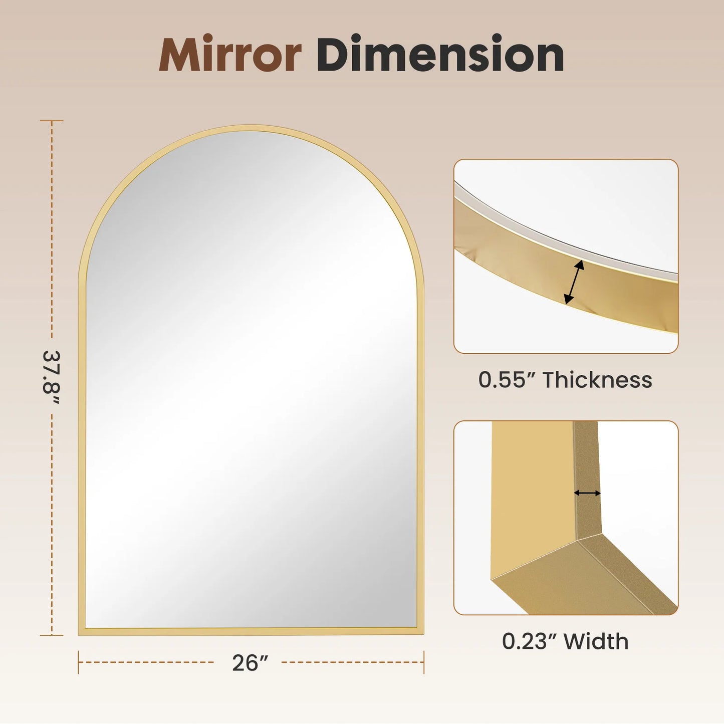 JHK Arched Metal Framed Bathroom Mirror with HD Shatterproof Glass for Wall Decor-A