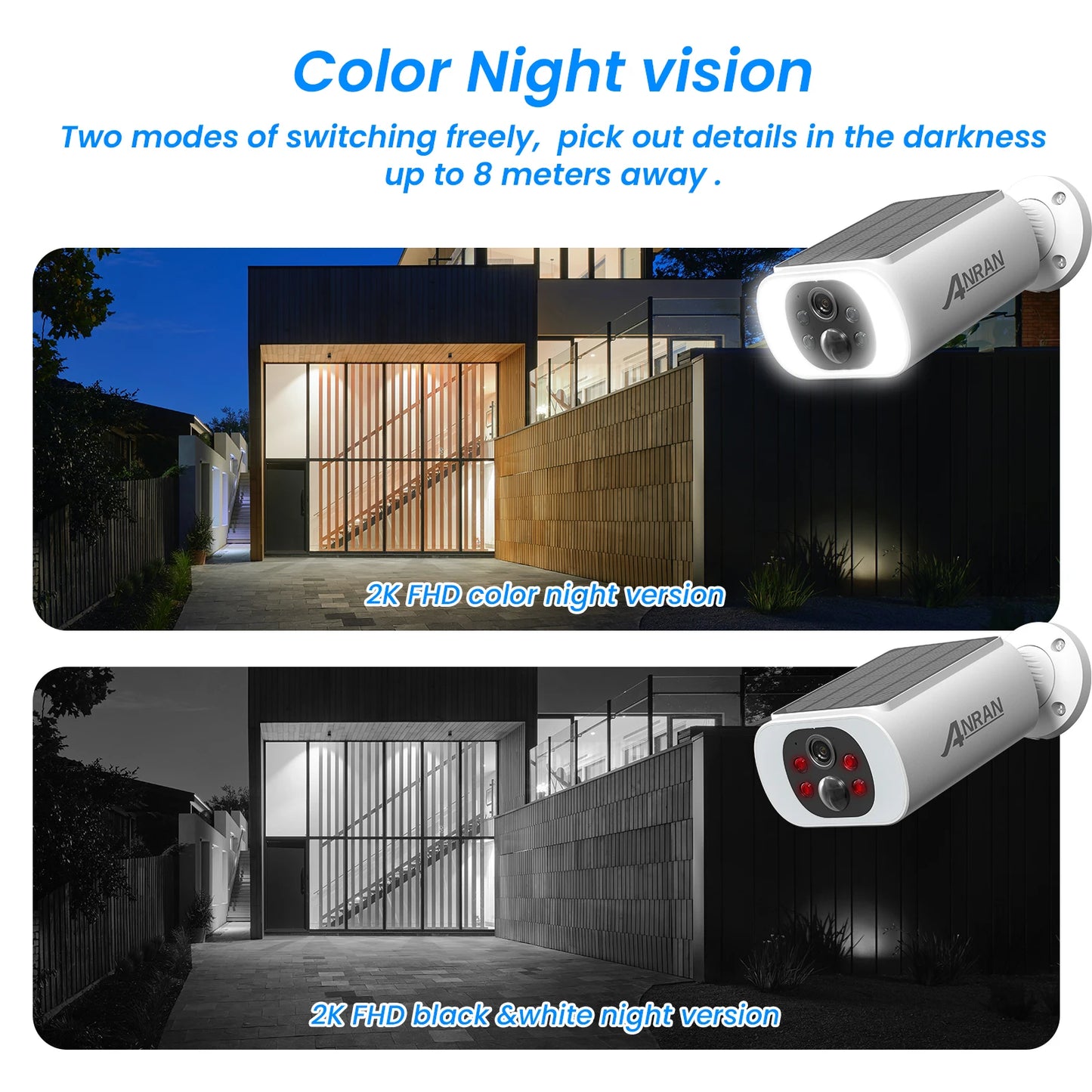 ANRAN Outdoor Wireless Camera 2.4GHz 3MP Solar Battery Floodlight Local Alarm