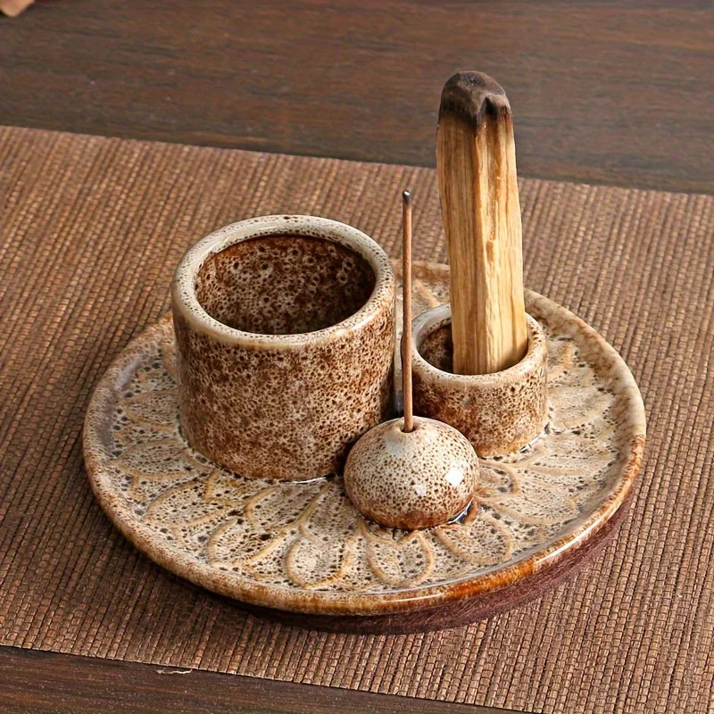 Ceramic Four In One Incense Holder For Yoga Meditation Relaxation Aromatherapy For Mindful Practices-A