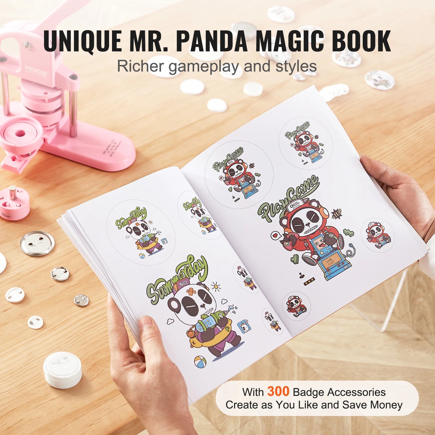 SucceBuy 3 In 1 Button Maker Machine With Panda Magic Book A Includes 25 32 58 Mm Dies For DIY Badges-A