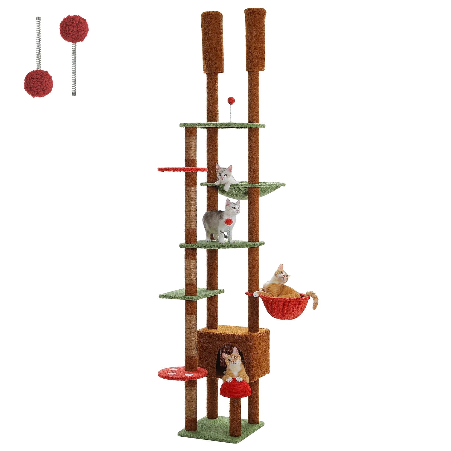 PAWZ Road Height Adjustable Wooden Cat Tree With Large Hammock For Indoor Cats And Multi Level Climbing-A