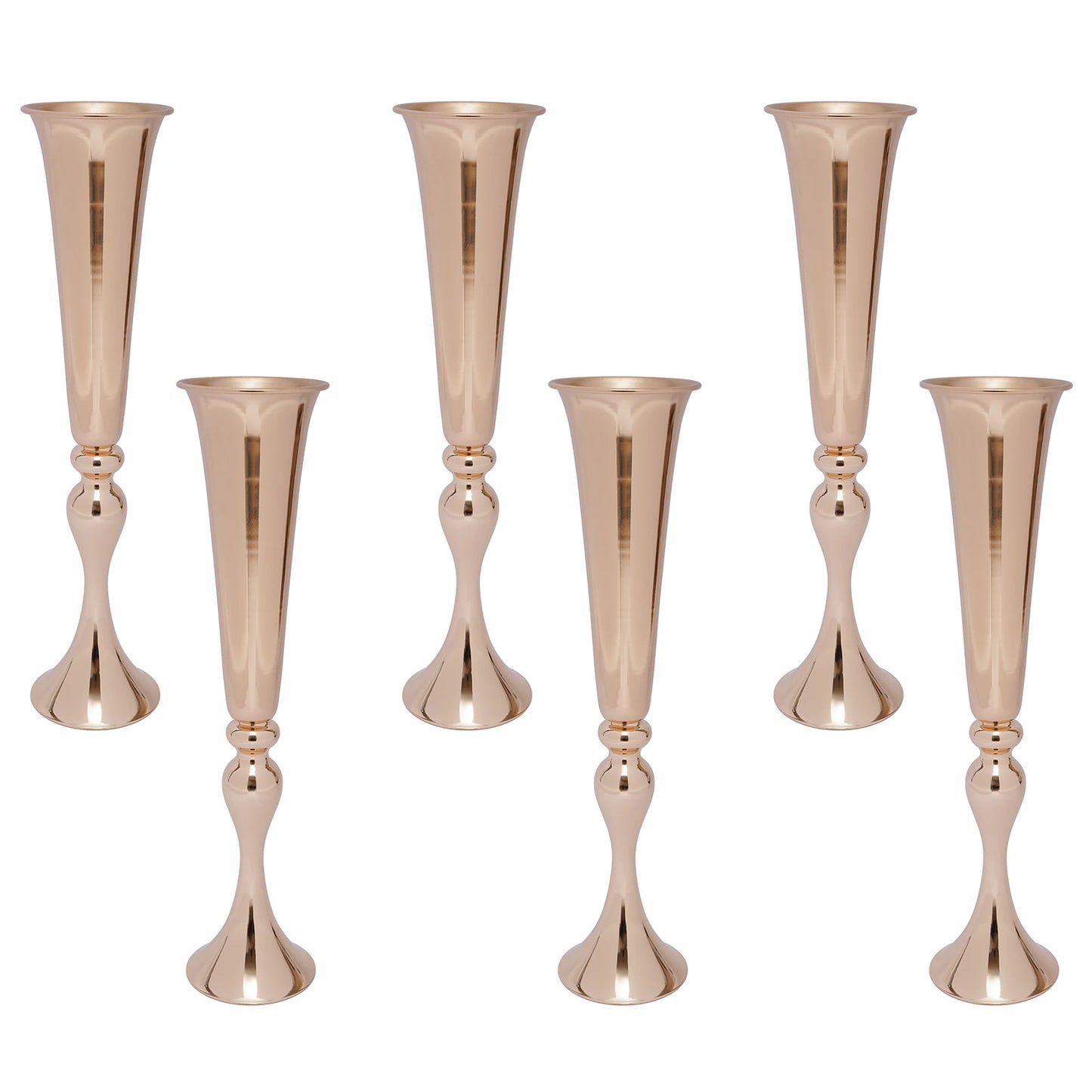Six Piece Gold Trumpet Vase Set For Wedding Centerpieces Table Decor And Candle Holders-A