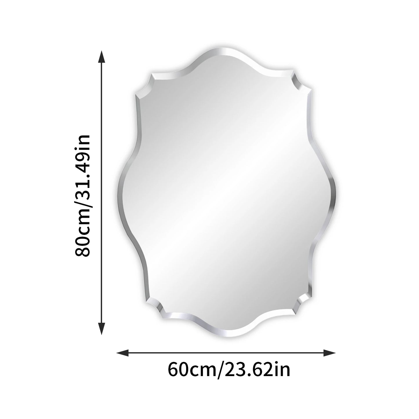 Wisfor Scalloped Frameless Wall Mirror With Beveled Edge Polished Finish For Bathroom Living Room Vanity Bedroom-A