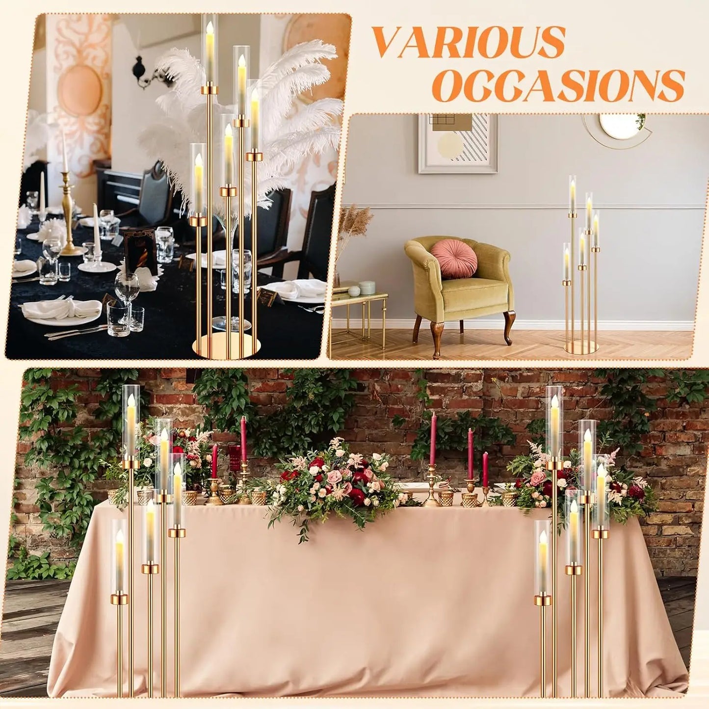 4 Pack Floor Candelabras 5 Arm Metal Candlestick Centerpieces For Home Decor And Events-A