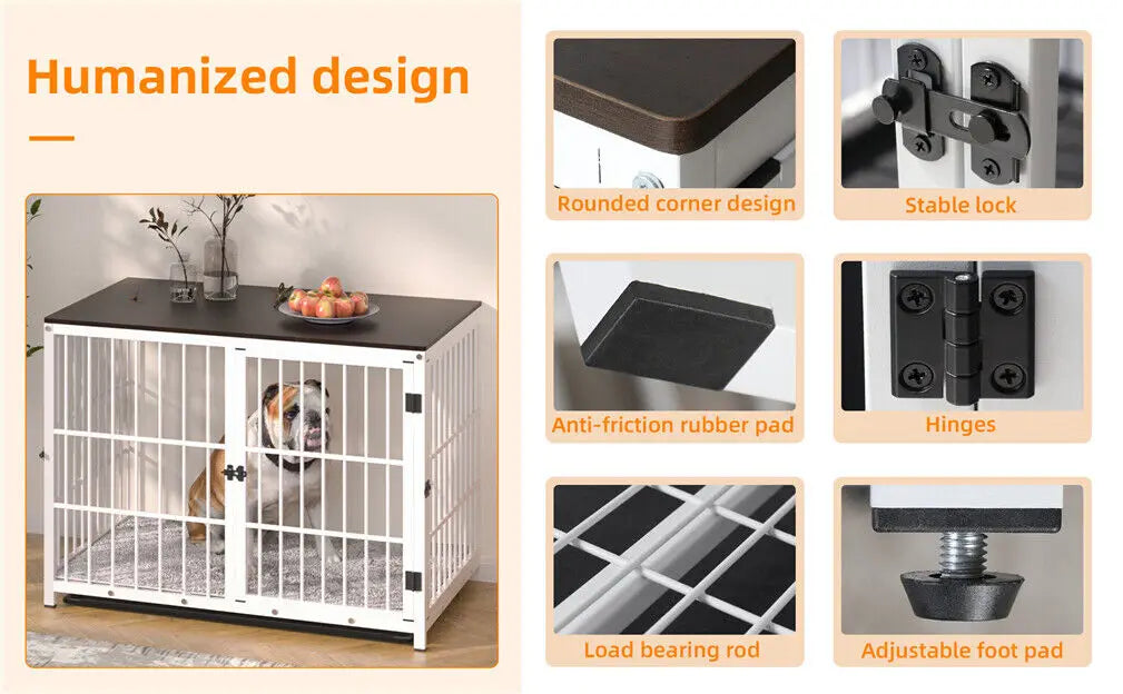 Bingopaw Heavy Duty Dog Kennel End Table Crate With Three Doors Built From Iron And MDF With Wood Tone Top-A