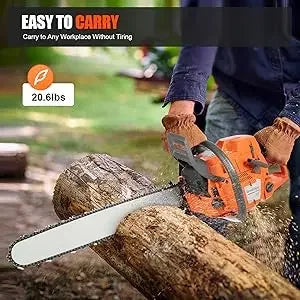 Cheuraivee Gas Powered Chainsaw With Two Stroke Engine Handheld Wood Cutting Tool-A