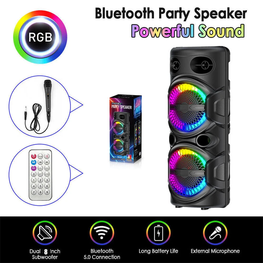 Curuk 3000W Portable Bluetooth Speaker Karaoke DJ System With Dual 8 Inch Subwoofers For Parties And Events-A