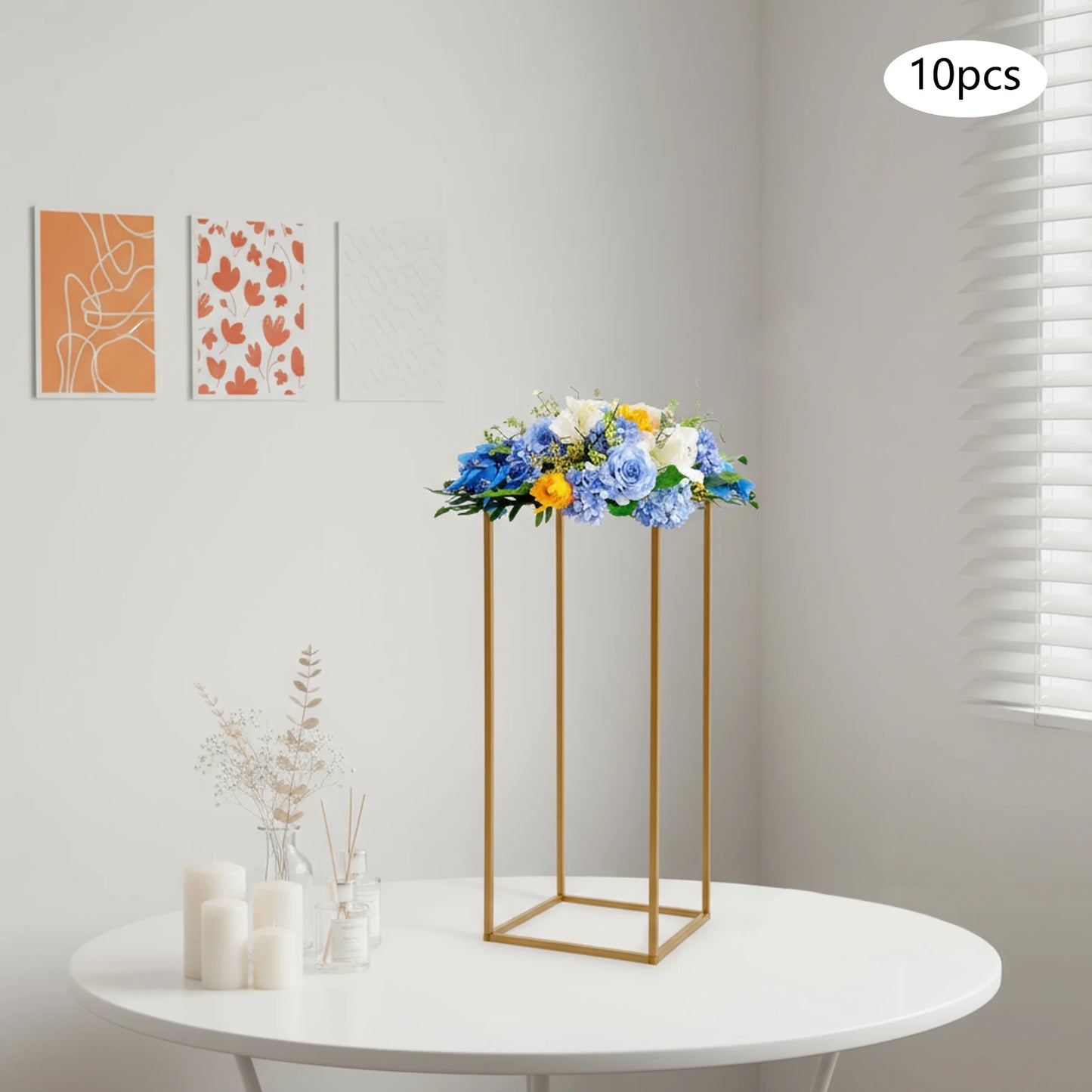 Gold Metal Flower Stand Set Of 10 Tall Geometric Centerpieces For Weddings Perfect For Tables And Reception Decor-A