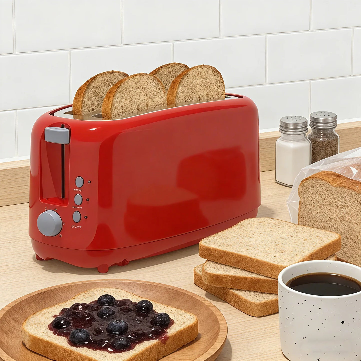 YUKOOL Extra Long Slot Toaster with 6 Browning Levels Defrost Reheat and Space Saving Design for Four Slices-A