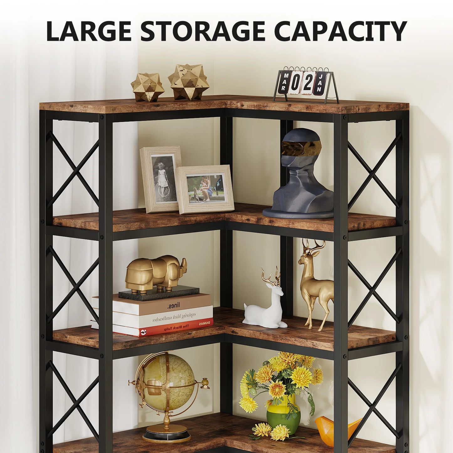 Tribesigns 7 Tier Corner Bookshelf Modern Metal Frame Display Rack For Living Room And Home Office Organization-A
