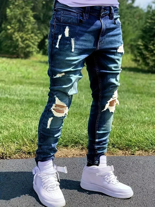 Mens Distressed Fashion Jeans Street Style Comfort Stretch Denim