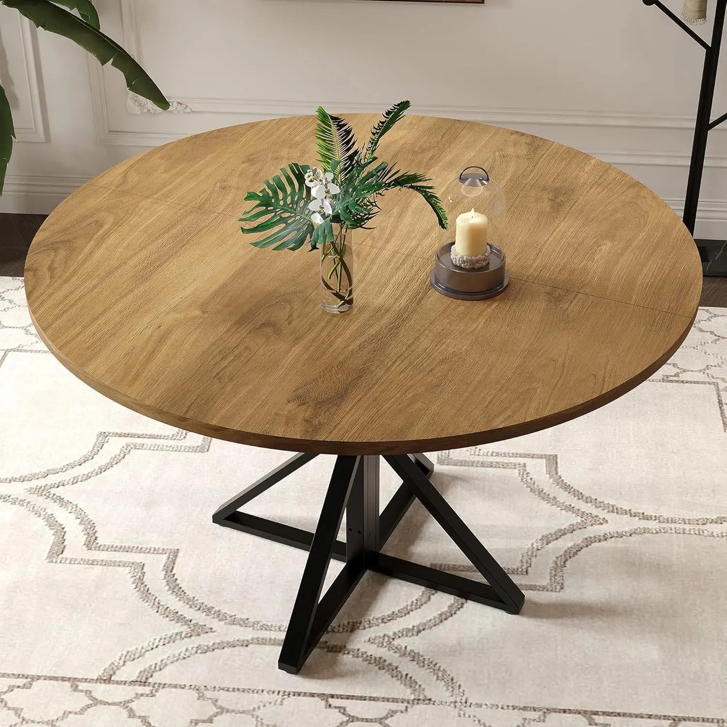 Twister CK Round Dining Table For Four With Wood Top And Metal Pedestal For Family Dinners And Games-A