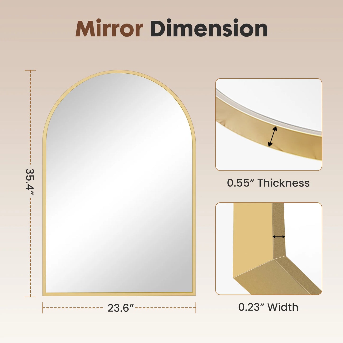 JHK Arched Metal Framed Bathroom Mirror with HD Shatterproof Glass for Wall Decor-A
