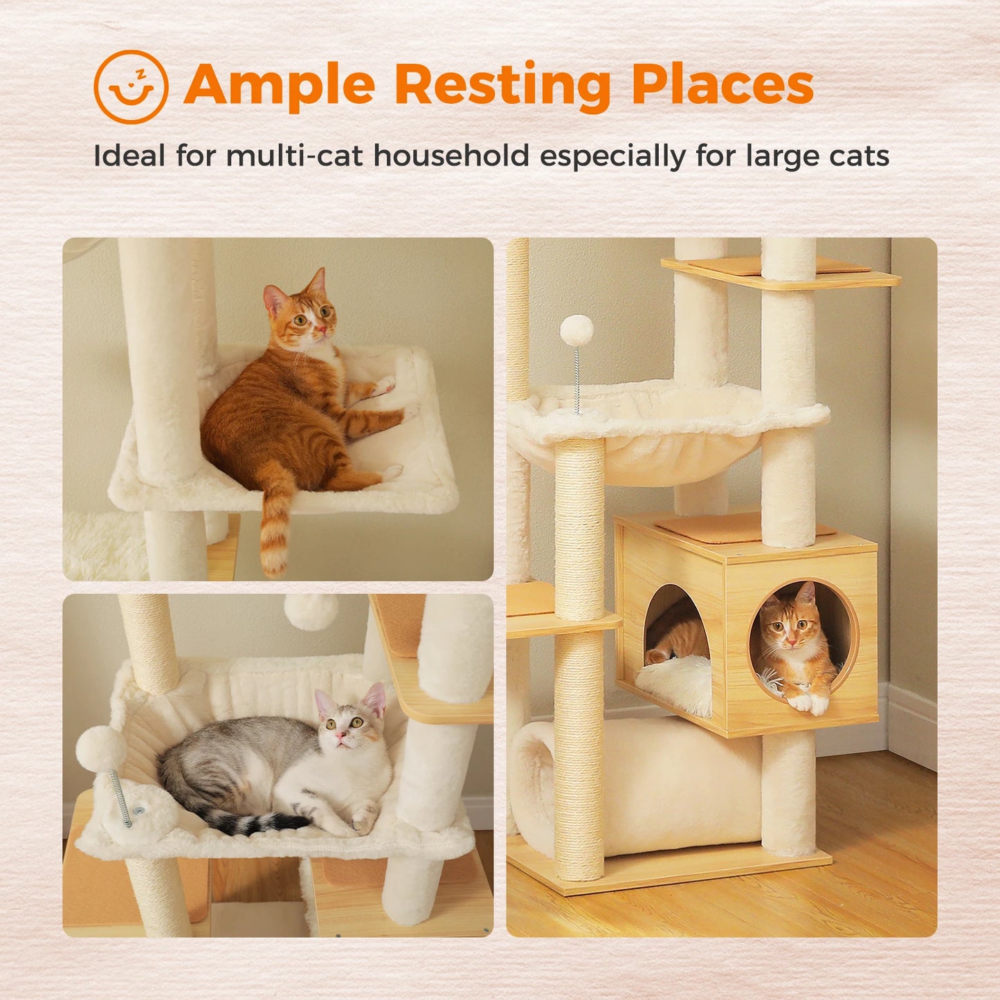 PAWZ Road Height Adjustable Wooden Cat Tree With Large Hammock For Indoor Cats And Multi Level Climbing-A
