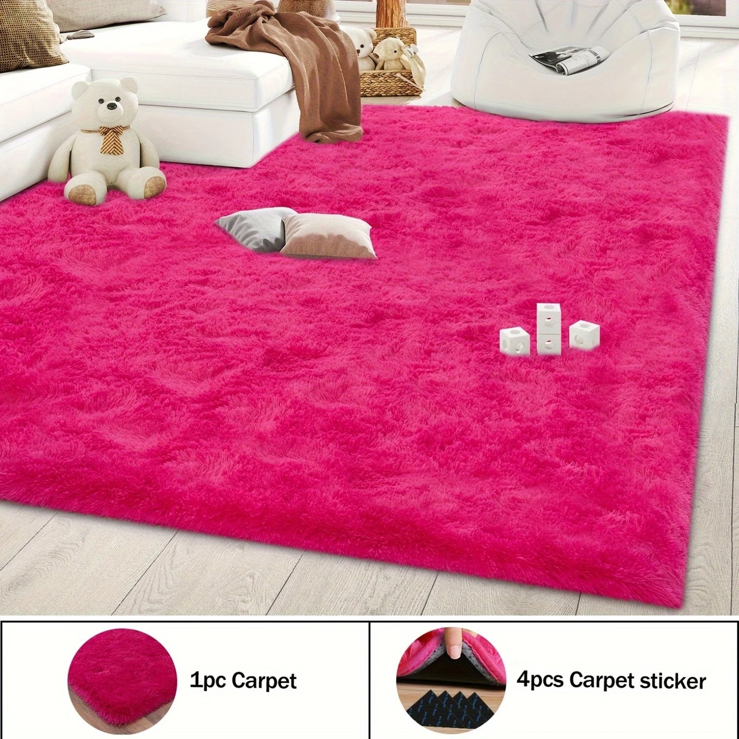 Soft Shaggy Non Slip Rug For Living Room Bedroom Nursery With Rug Stickers And Grippy Pad-A