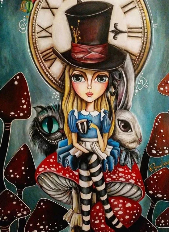 Potdemiel Cheshire Cat 5D Diamond Painting Kit Alice In Wonderland Full Drill Canvas Crystal Clear Detail-A