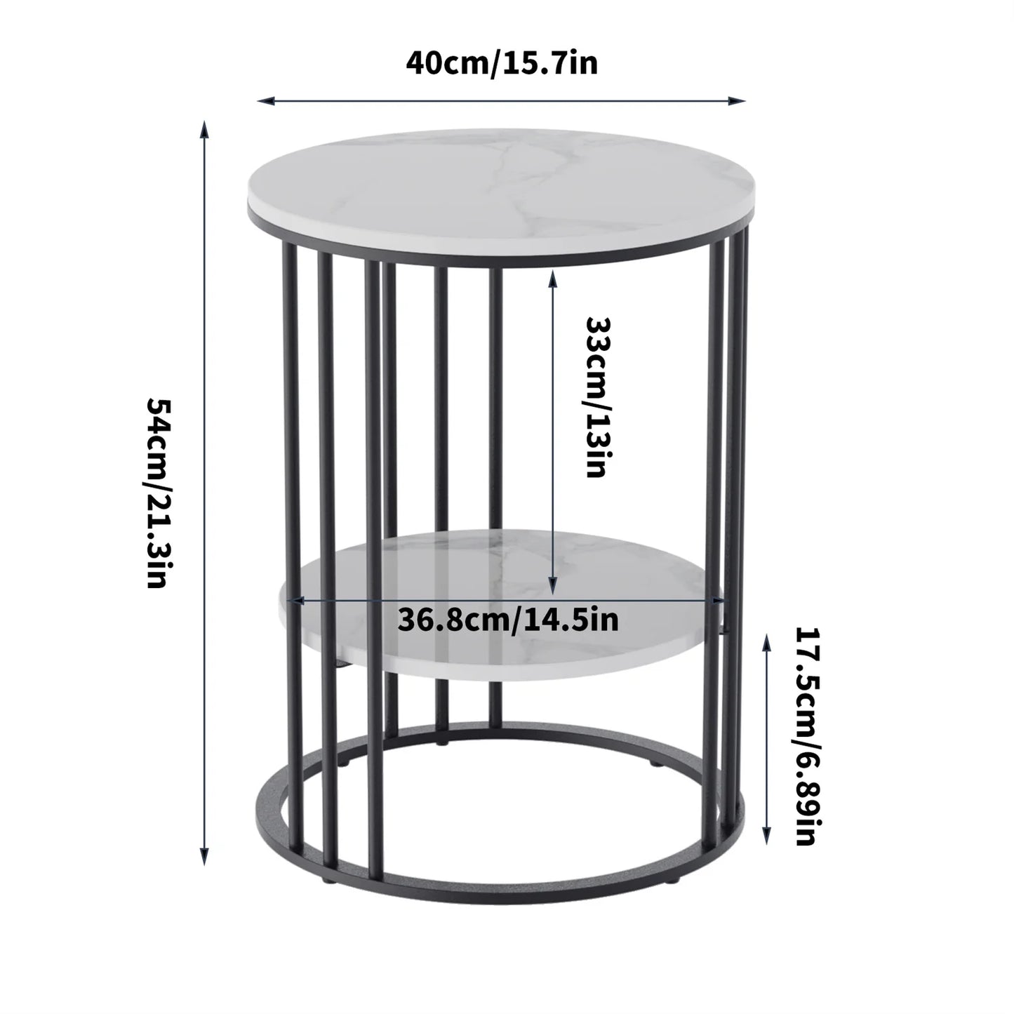 Wisfor Two Tier Sintered Stone Round End Table With Black Frame Nordic Inspired Modern Side Table-A