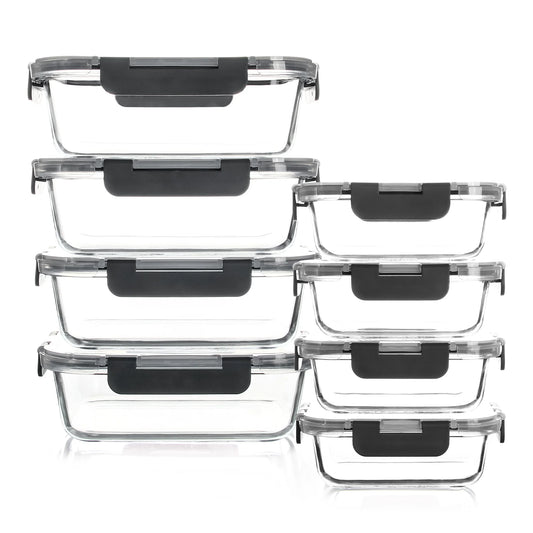 Borosilicate Glass Food Storage Set 8 Pieces Lock Lid