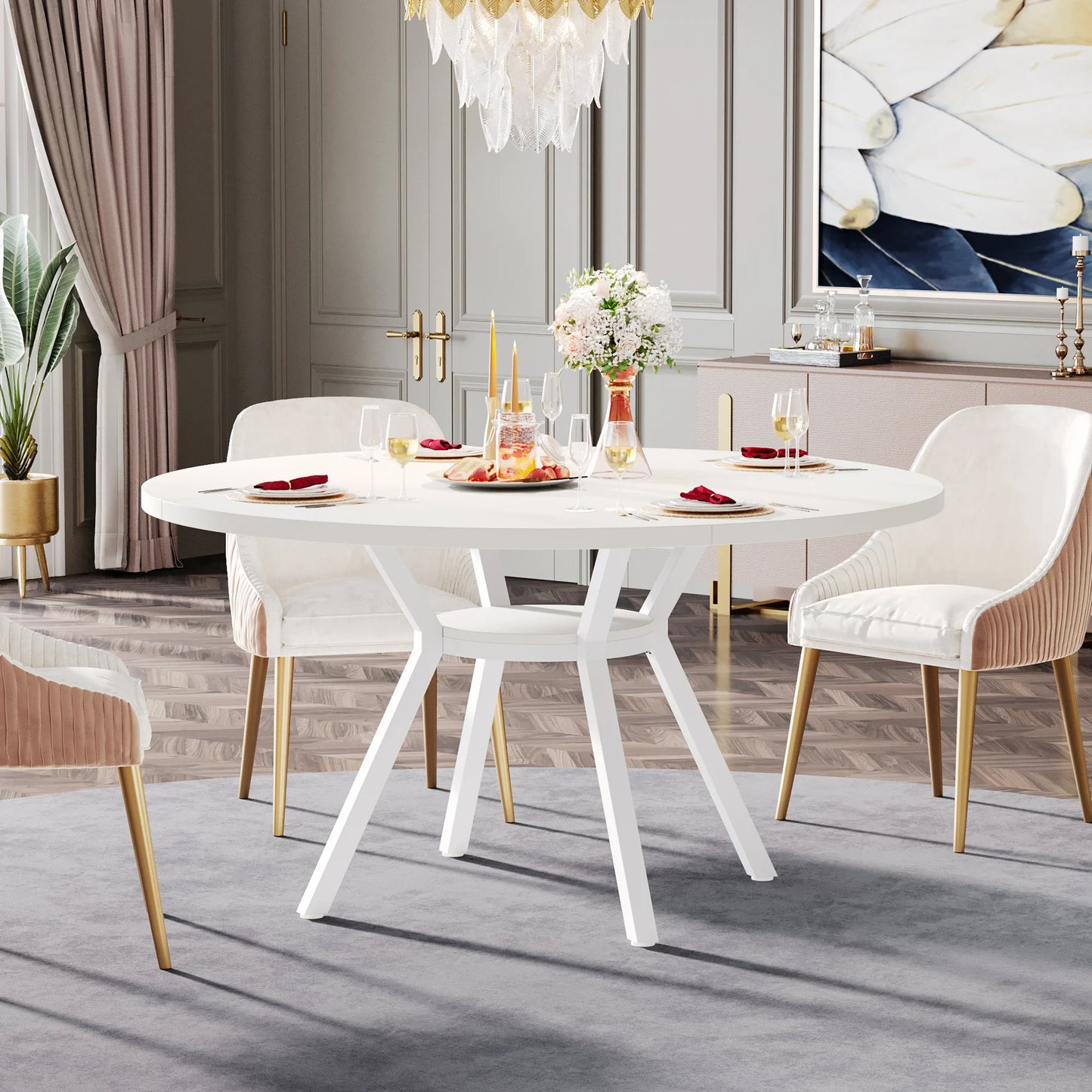 Tribesigns Round Dining Table Farmhouse Style For Dining Room With Scandinavian Inspired Curves Durable Everyday Use-A