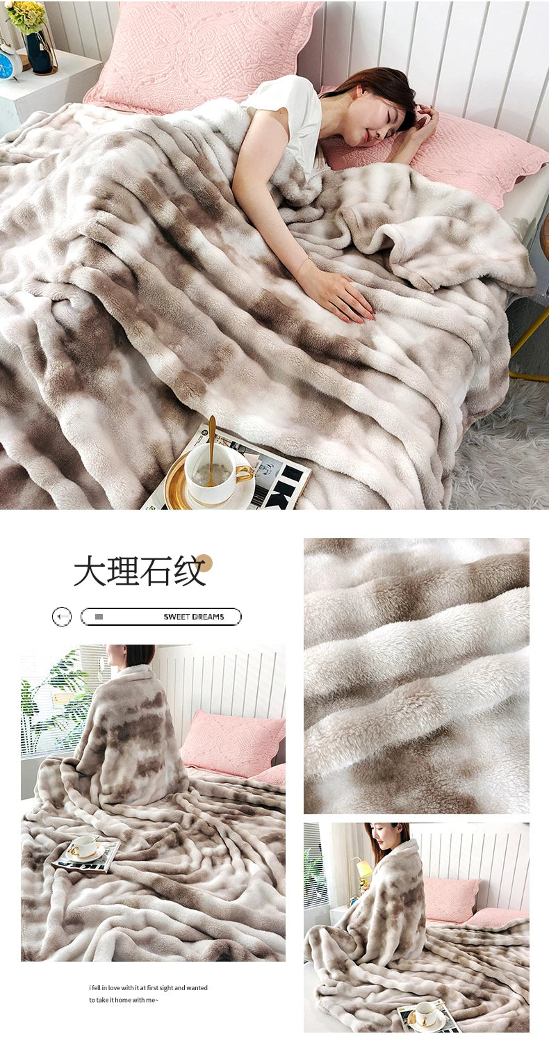 KDV Gradient Bubble Fleece Throw Blanket Plush Faux Rabbit Fur Knit Coral Fleece Texture-A