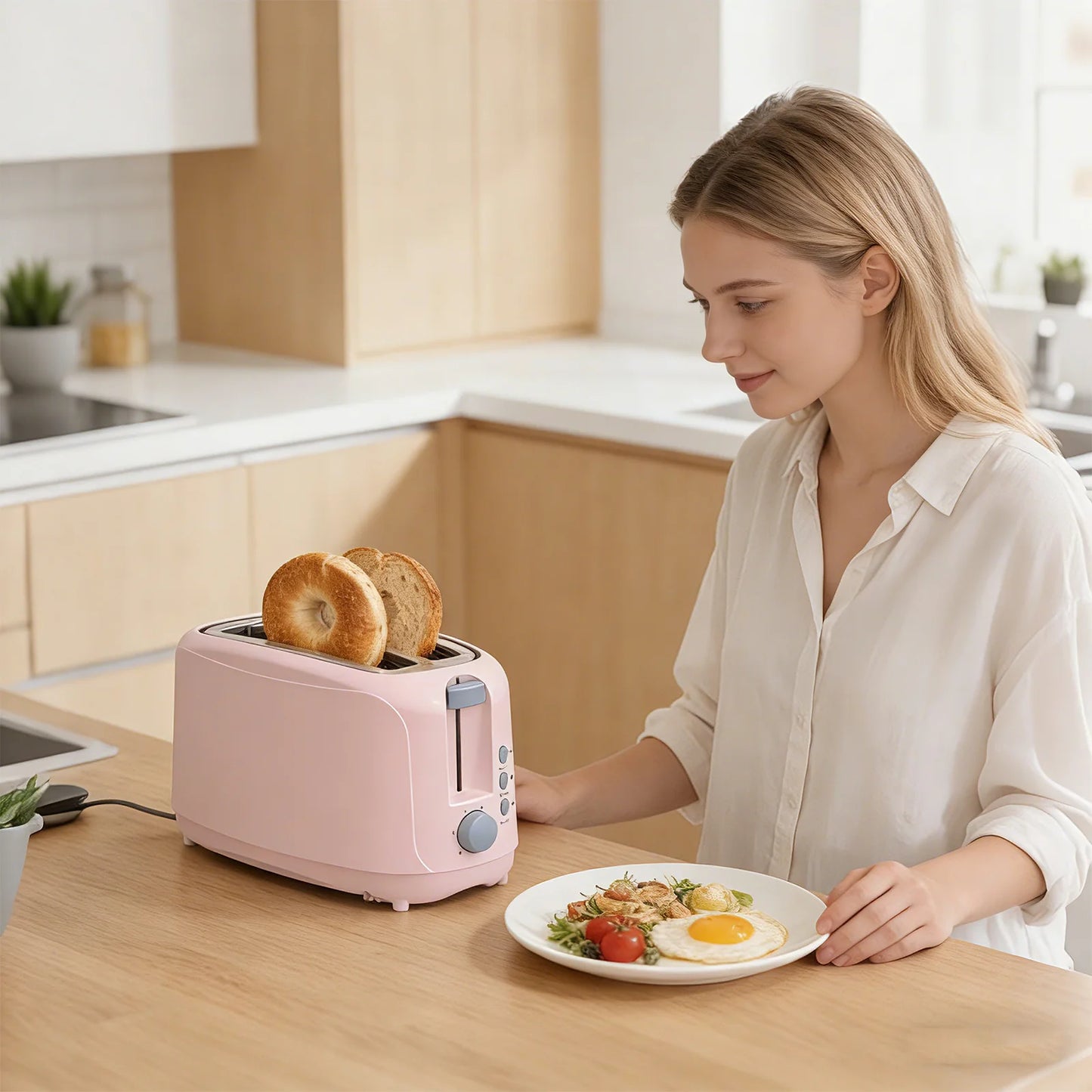 YUKOOL Extra Long Slot Toaster with 6 Browning Levels Defrost Reheat and Space Saving Design for Four Slices-A