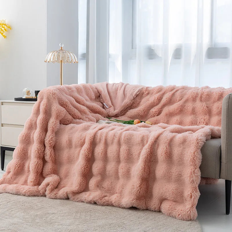 Rabbit Plush Blanket for Winter Warmth in Air Conditioned Rooms and Sofas Ultra Soft Cozy Throw-A