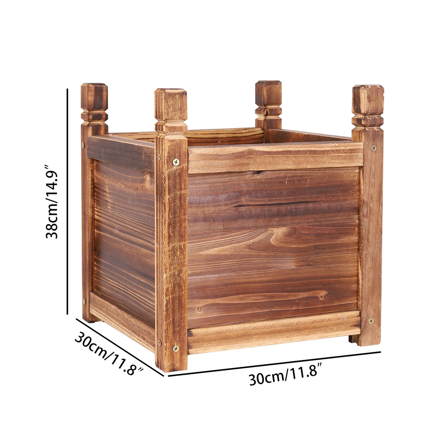 Solid Pine Raised Flower Bed Planter For Indoor And Outdoor Gardens Durable Crack Resistant Carbonized Wood-A