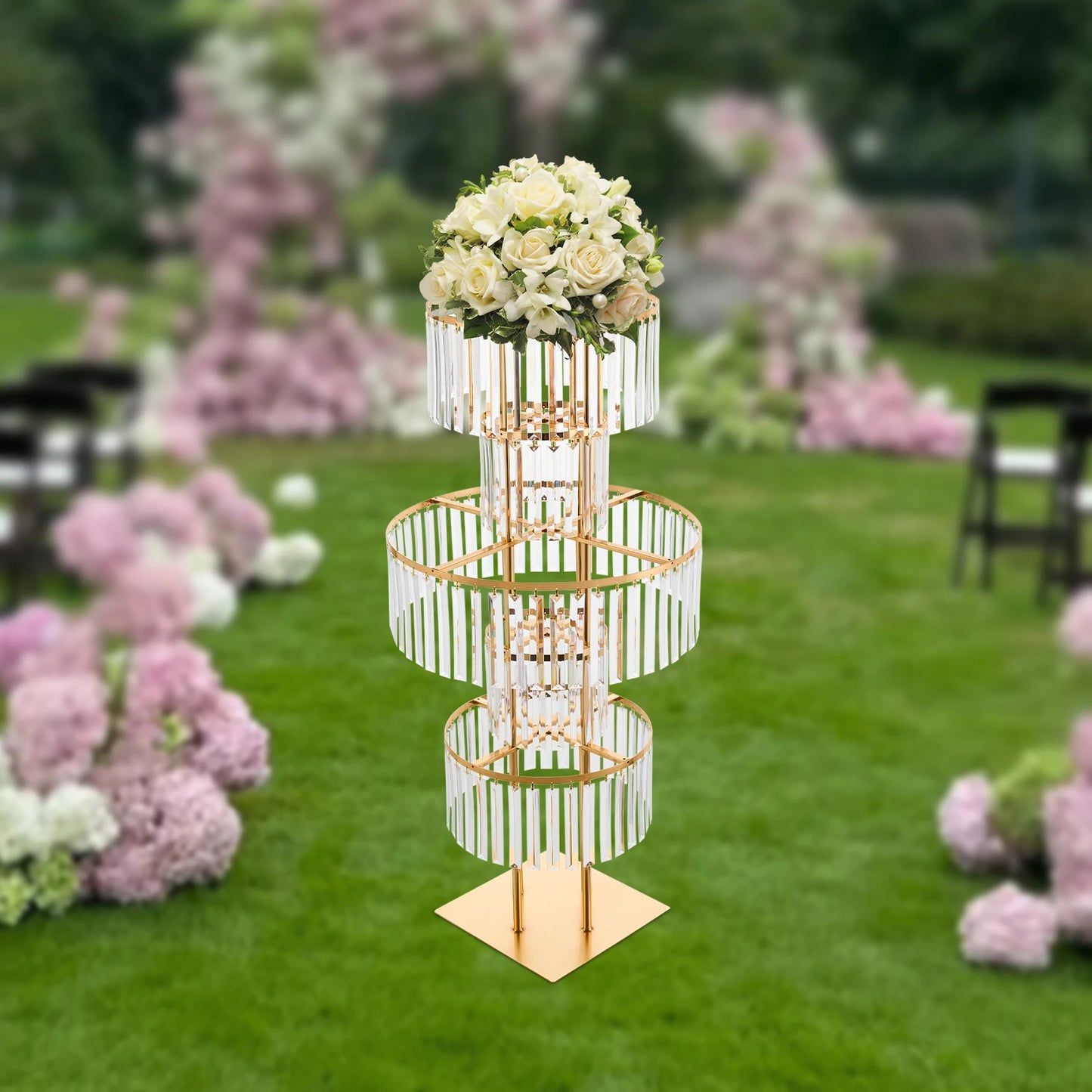 Five Tier Wedding Centerpiece Stand With Acrylic Flower Vase Display For Elegant Floral Arrangements-A