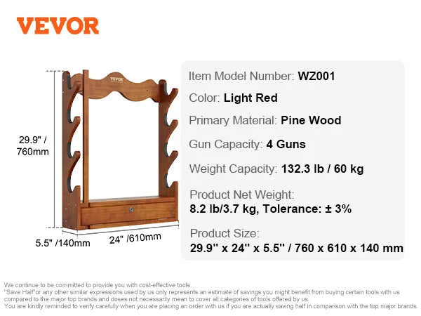 Holds Five Guns Wall Mount Rack Heavy Duty With Lockable Compartment For Secure Storage-A