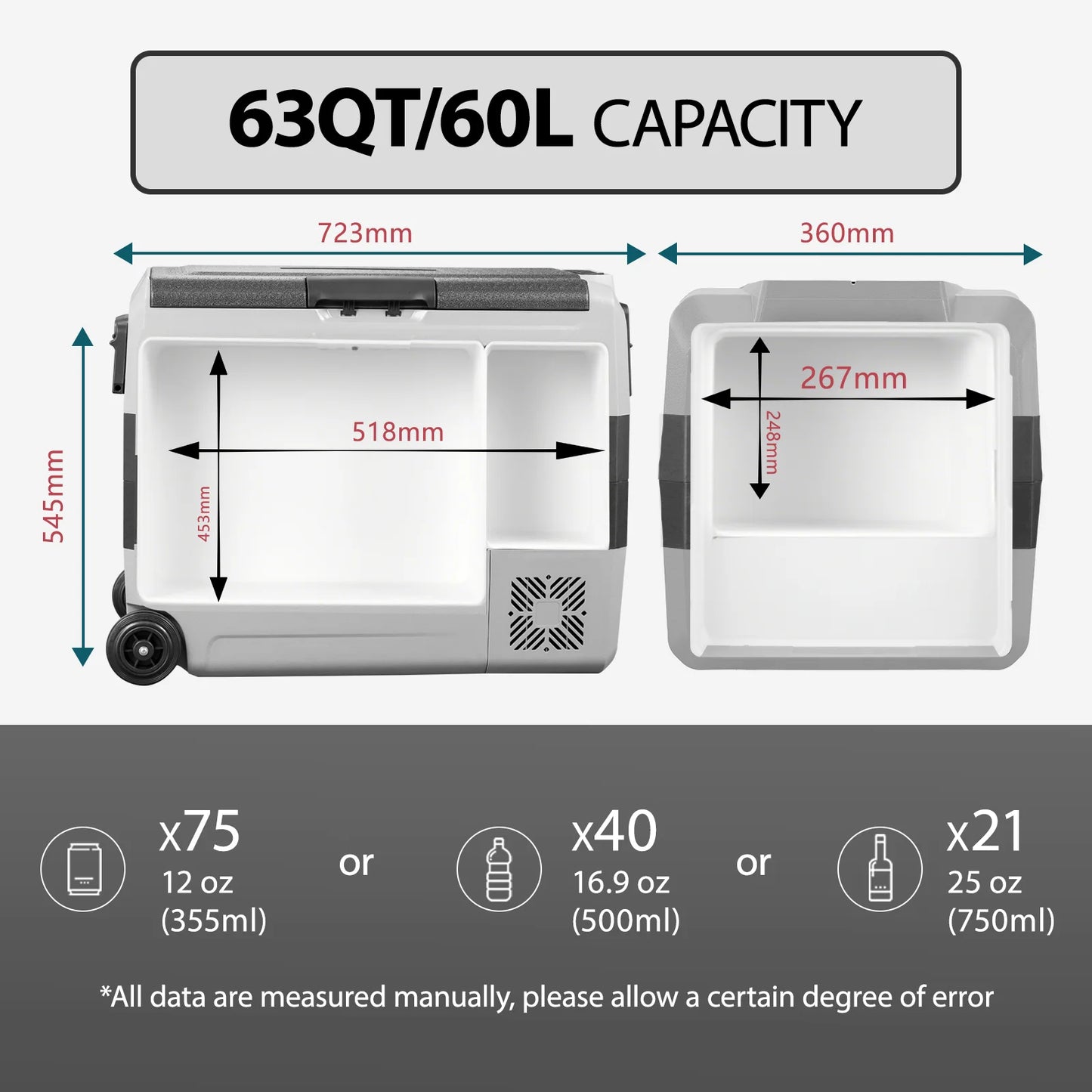 Alpicool T Dual Temperature 12V Car Refrigerator Freezer For Truck RV Boat Dual Zone With Detachable Sensor Divider-A