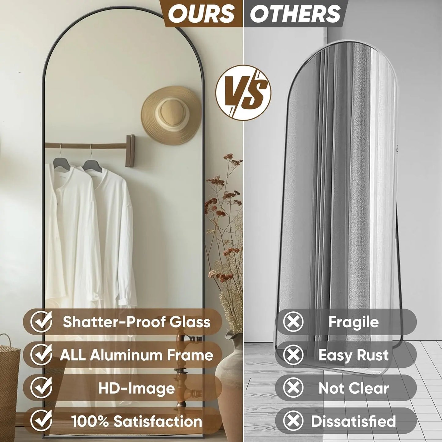 Antok Floor Mirror With Stand Full Length Arch Top 58 Inch Tall 19 Inch Wide For Bedroom And Living Room-A