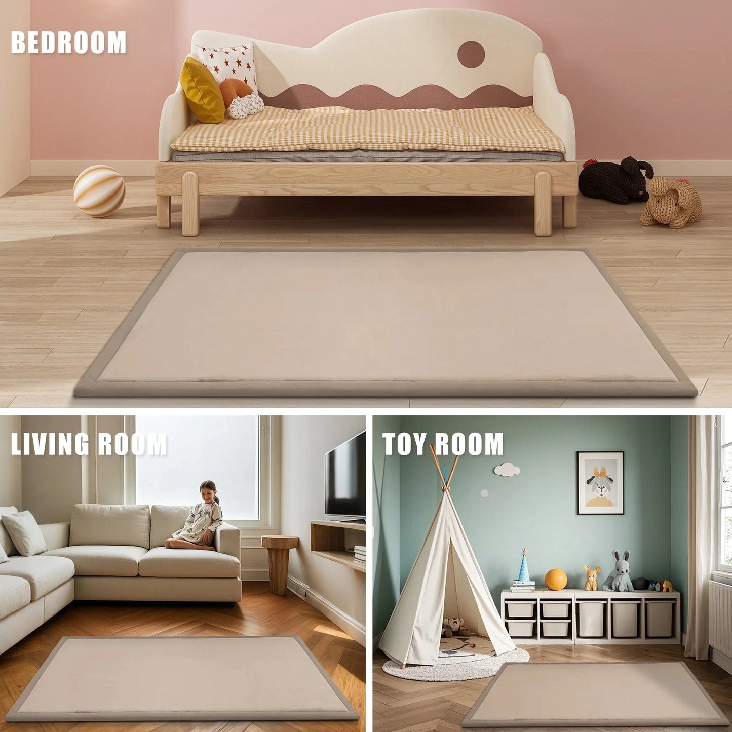 Tatami Style Baby Play Mat Non Slip Rug Floor For Tummy Time Cushioned Safe Polyester Surface-A